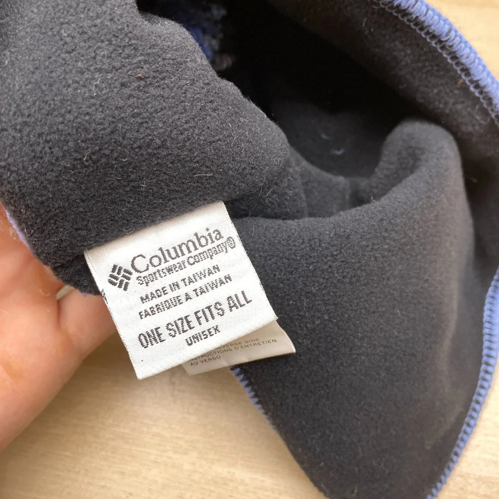 Vintage Columbia Hat Beanie Blue Snowflake Fair‎ Isle Fleece Lined Peruvian